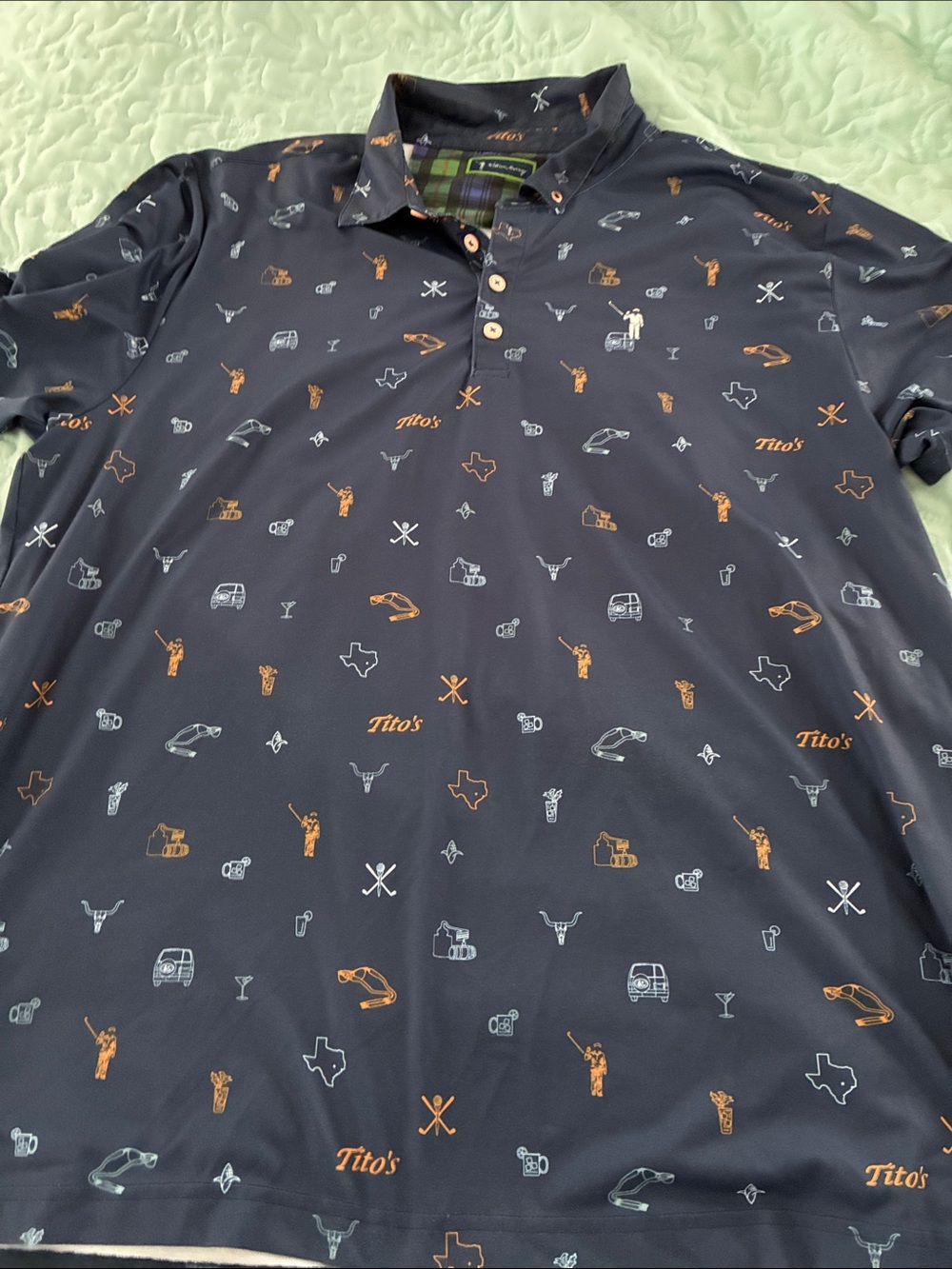 William Murray Golf Navy Polo with Orange & Light Gray Icons